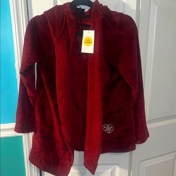 Life is Good Hooded Sleep Cardigan Women’s Small Red Snuggie Robe - Picture 1 of 3